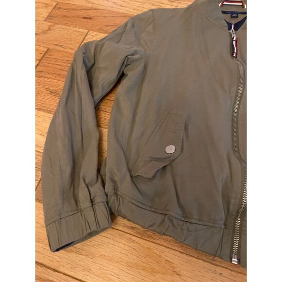 Tommy Hilfiger women's army green zip up bomber jacket snap pockets size small - Picture 2 of 9
